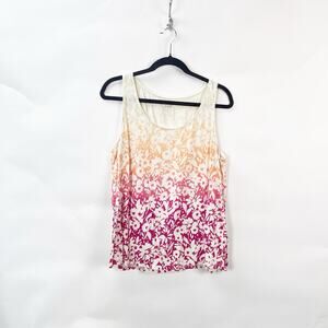 2/$30 J. Jill Medium Womens Orange Pink Ombre Floral Print Tank Top